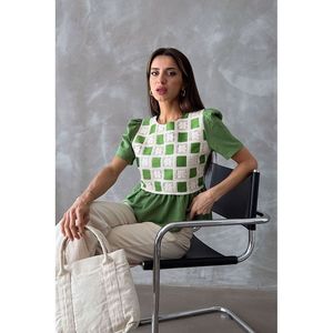 Blusas y Camisas para Mujer Topshow, Blusa al por Mayor con Detalle de Encaje Esmeralda - Product Image 4