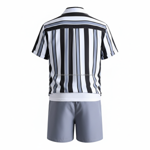 ชุดเซ็ตเสื้อผ้าผู้ชายลายทางสีดำและสีเทาแบบ OEM สั่งทำพิเศษ - ชุดฤดูร้อน 2 ชิ้น - Product Image 2