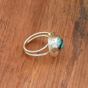 Bague en pierres précieuses Turquoise cuivre bleu 925 argent Sterling fil Wrap double bande déclaration bijoux cadeau - Product Image 4