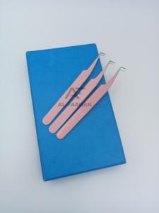 Pinzas de pestañas de acero inoxidable de calidad superior con ángulo delgado de 90 grados, punta afilada de Color desnudo para extensiones de volumen, venta al por mayor - Product Image 5