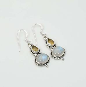 Pendientes de Plata de Ley 925 con Citrino Amarillo Tallado y Piedra Lunar Arcoíris Blanca, Dos Piedras, para Uso Diario, para Mujer, Piedra de Nacimiento de Junio - Product Image 1