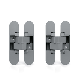 Set di Emuca di 2 cerniere a scomparsa grigio metallico per porte di passaggio apertura di 180 gradi con 40kg di capacità di carico materiale Zamak" - Product Image 1