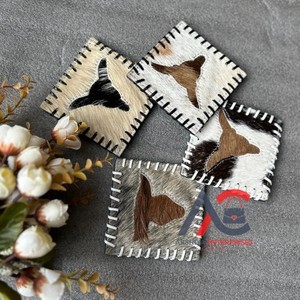 Vrais cheveux faits à la main sur cacher fourrure cuir thé caboteur café thé tasse tapis vaisselle maison accessoires boisson et Barware fourrure sous-verres - Product Image 1