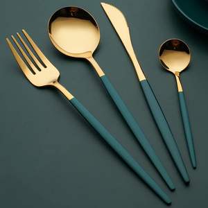 Cubiertos de acero inoxidable ideales para utensilios de cocina, mesa, boda, uso doméstico, elegante mango de Color verde, cubiertos aptos para lavavajillas - Product Image 1