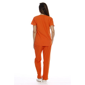 Women's High Quality Orange V Neck Scrub Set Cotton Polyester Hospital Custom Uniforms for Medical Staff - Product Image 2