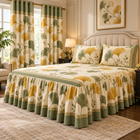 Ensemble de 5 pièces de couvre-lit matelassé de qualité supérieure avec rideaux, motif floral orné, literie personnalisée OEM ODM