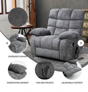 High Quality Gray <b>Fabric</b> Contemporary Recliner Chair Padded Armrests Remote Control <b>Faux</b> <b>Leather</b> <b>Upholstery</b> Rotating Ready for - Product Image 4