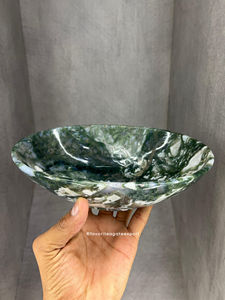 Cuenco de forma ovalada de ágata y musgo tallado a mano al por mayor, cuenco de piedras preciosas de Chakra de corazón personalizado, cuenco de Feng Shui de meditación curativa - Product Image 4