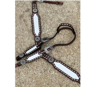 Bride de cheval de qualité militaire en cuir de crocodile et collier de poitrine ensemble résistant au feu pour les conditions extrêmes - Product Image 1