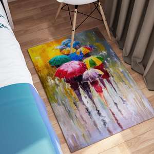 Tapis imprimé avec motif de personnes et parapluies, idéal pour les jours de pluie, tapis doux à poils longs - Product Image 4