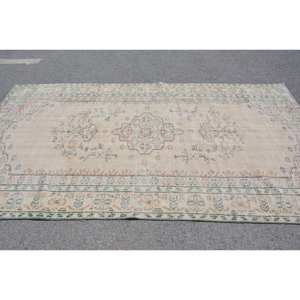 <b>Vintage</b> Turkish <b>Rug</b> 5.4 X 9.3ft Beige Wool Flat Weave Patchwork Pattern for Living Room Decorations Hallway Use Latex Backed - Product Image 3