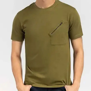 T-shirts de sonnerie tricotés en coton 100% de haute qualité avec poche zippée T-shirts unisexes en gros pour l'impression d'hommes - Product Image 1