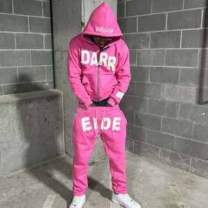 Ensemble de survêtements à capuche et de pantalons de survêtement en éponge française surdimensionnés de qualité supérieure avec logo appliqué personnalisé survêtements pour hommes ensembles de joggers empilés - Product Image 1