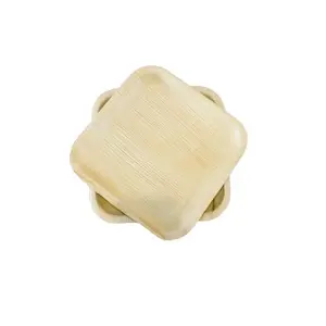 Direct Factory Export Natural Areca Palm Leaf 6 Inch Square Shaped Party Dinnerware Plates Available for Sale in Bulk