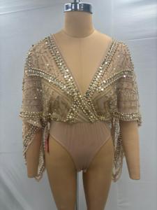 ชุดบอดี้สูทแขนกิโมโนสีทองแบบพรีเมี่ยมสำหรับผู้ใหญ่ชุดเดรสแบบทางการปักเลื่อมประดับด้วยลูกปัด - Product Image 5