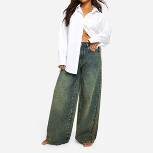 Pantalons de bureau pour femmes en jean denim, polyester/coton, respirants, vintage, taille haute, jambe large, été, nouveauté 2025 - Product Image 3