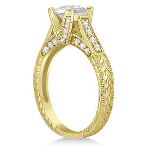 14k Yellow Gold <b>Fine</b> <b>Jewelry</b> <b>Sets</b>-Antique Style Engagement Ring and Wedding Band Perfect Match - Product Image 6