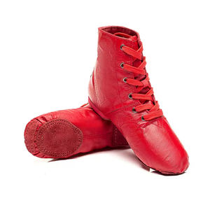 Bottes de jazz de style classique en cuir de vachette véritable semelle fendue rouge chaussures de danse jazz bottes de danse confortables et douces - Product Image 1