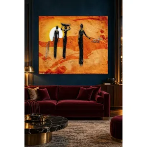 Fida Trois silhouettes de femmes africaines sur fond orange Impression sur toile - Product Image 2
