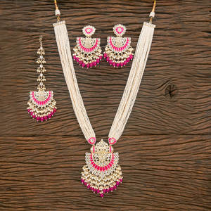 Conjunto de collar largo Meenakari chapado en oro Indo Western de calidad de exportación hecho a mano con cuentas - Product Image 1