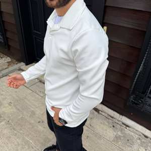 Camisa de manga larga con cremallera para hombre, ropa de calle informal ajustada de Color sólido de lona en blanco, ropa de algodón 100% de moda para otoño y primavera - Product Image 6