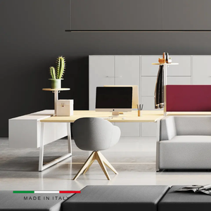 Escritorio quirúrgico de diseño italiano, alta calidad, con caja metálica de almacenamiento en madera, de estilo minimalista moderno y contemporáneo - Product Image 1