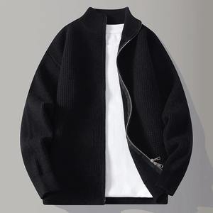 Suéter Cárdigan de Punto para Hombre, Estilo 2025, Cierre de Cremallera, Color Puro, Cuello Alto, Moda Coreana, Otoño Invierno - Product Image 4