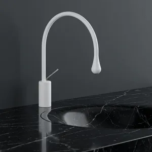 Robinet de lavabo de salle de bain Gessi Goccia en chrome blanc mat, design moderne minimaliste sculptural en forme de goutte d'eau, vanne en acier inoxydable - Product Image 3