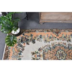 Tapis turc classique Vintage Beige Orange Patchwork Design 3.7x6.8ft grande surface en laine avec support en Latex pour chambre à coucher - Product Image 5