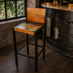 Industrial Mango Wood Bar <b>Stool</b> Metal Frame | Vintage Handmade Non-Foldable Commercial Furniture for Home Bar <b>Dining</b> Living Room - Product Image 3