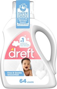 Détergent à lessive liquide Dreft Free & Gentle, sans colorants ni parfums pour les familles, hypoallergénique, 64 charges - Product Image 6