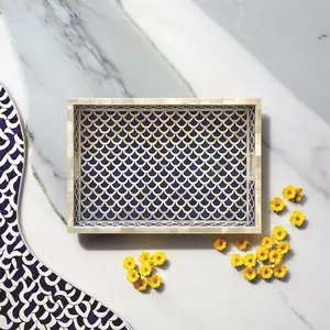 Plateau de service en nacre au design moderne personnalisé avec incrustation d'os de bois pour mariage à domicile ou restaurant - Product Image 2