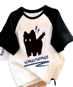 Camiseta de manga corta con estampado de cachorro personalizada, camiseta informal suave para uso diario y estilo urbano - Product Image 1