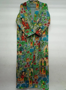 Manteau en pur coton matelassé de style indien Kantha fait à la main Kimono de nuit thermique confortable pour le printemps et l'été taille libre - Product Image 4