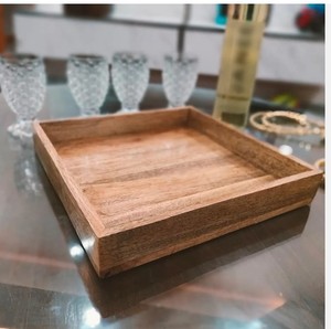 Plateau de service carré en bois de manguier de qualité supérieure finition naturelle pouf pour petit déjeuner thé et table basse plats et assiettes - Product Image 3