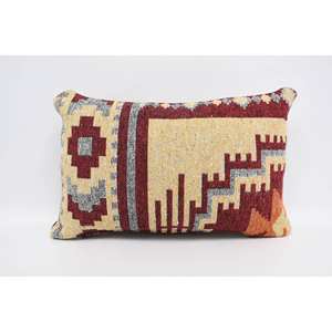 Red Anatolian 16x24 Inch Wool Pillow Luxury Vintage Floral Fluffy Woven Cushion for Sofa Bedding Decorative <b>18x18</b> Leaf Pattern - Product Image 1