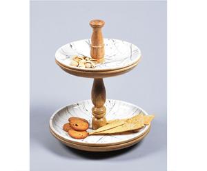 Support à gâteau moderne rond à 2 niveaux en bois et en métal Articles personnalisés faits à la main avec design de fleurs romantiques Nouvelle arrivée - Product Image 4