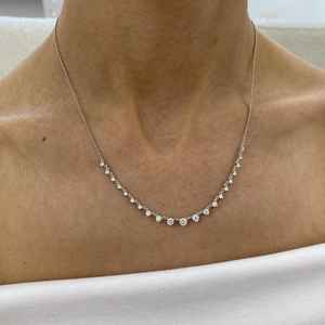 Collar de cadena de diamantes creado en laboratorio, oro blanco sólido de 14K, Diamante alargado de corte redondo, joyería hecha a mano para mujer - Product Image 5