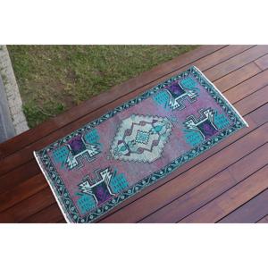 1.5x3.4 ft Vintage Rug, Turkish Rug, <b>Red</b> Moroccan <b>Wool</b> Rug - Product Image 2
