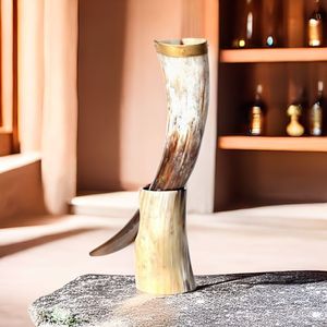 Meilleure qualité buffle/boeuf corne à boire/naturel Viking tasse à boire pour moulage jante en laiton avec support de corne à vendre par HF CRAFTS - Product Image 4