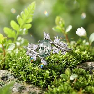 Jeulia Nature-Inspired Bypass Oval <b>Moss</b> <b>Agate</b> <b>Engagement</b> <b>Ring</b> - Product Image 5