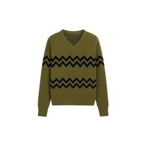 Pulls pour hommes en tricot zigzag à col en V personnalisés en gros |   Pull chaud de mode d'hiver |   Pull en polyester/coton solide avec doublure en coton - Product Image 1