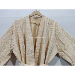 Vestido maxi de algodón indio hecho a mano, diseño de trabajo de corte con apliques de primera calidad, ropa de dormir Kantha, albornoz térmico de talla grande para primavera - Product Image 3