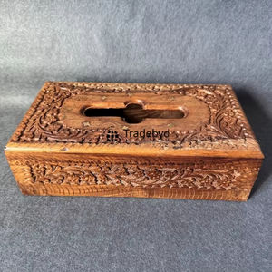 Rustic Wooden Carved <b>Floral</b> Pattern Premium Quality Handcrafted Engraved Design Tissue <b>Box</b> Holder for Farmhouse Decor Tradebyd - Product Image 2