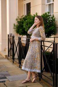 Bohemian Mimosa Dress Hand Block Printed Cotton Dress Yellow <b>White</b> Grey Summer Casual Wear - Product Image 6