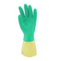 [NUEVO Color] Guantes de Neopreno Grueso Verde sobre Amarillo, Mezcla de Caucho Natural, Resistentes a Químicos, Ácidos y Álcalis, Malasia