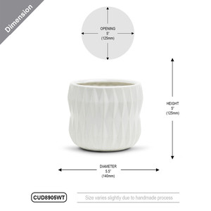 CUD8905WT - Maceta de Cerámica Blanca Mediana y Exclusiva - 5.5 L x 5.1 A - Product Image 2