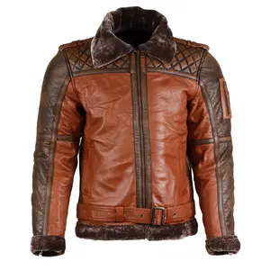 Chaqueta de cuero de piel para hombre, bombardero genuino de piel de oveja, chaqueta de piel negra y gris para hombre, chaqueta de cuero de moda para hombre - Product Image 5
