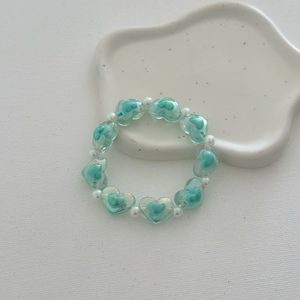 Bonita pulsera de cuentas de Corazón Verde para niñas, joyería de acero inoxidable y acrílico Kawaii con pulsera de cuentas de moda de perlas de imitación - Product Image 3