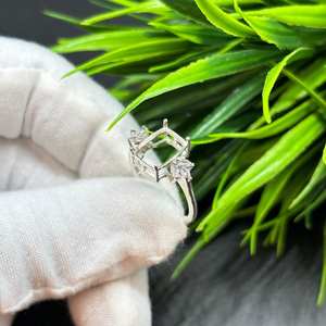 Bague solitaire octogonale en argent sterling 925 massif, sertie à griffes, 6x8mm 7x9mm 8x10mm, composant de bijoux en argent vierge à faire soi-même - Product Image 5